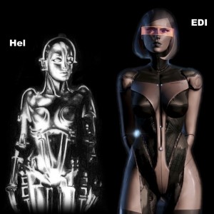 The two Gynoids EDI from Mass Effect 3 and Hel from the 1927 film Metropolis