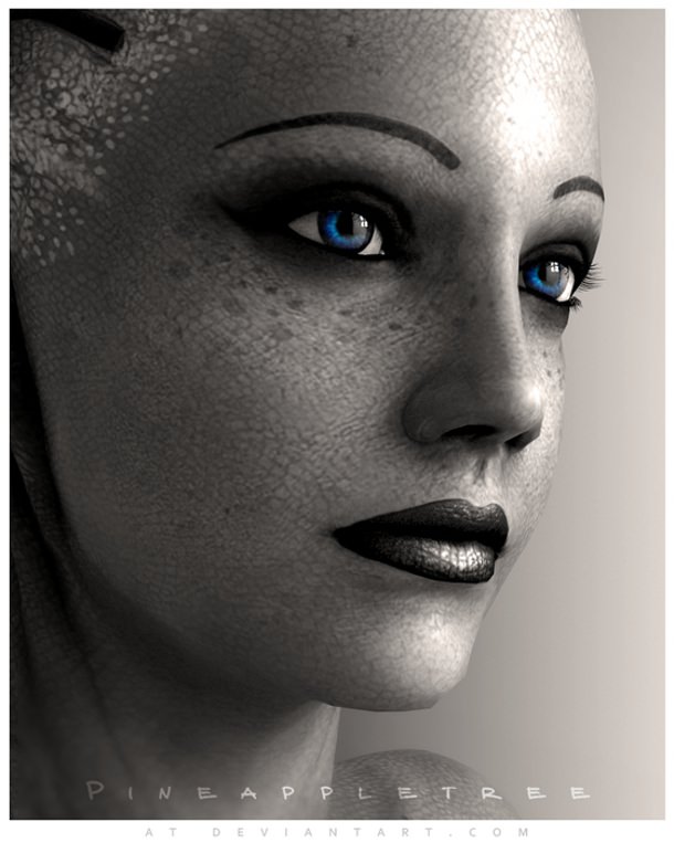 Portrait of Liara T'Soni from Pineappletree's 'Photographer on the Citadel' series.