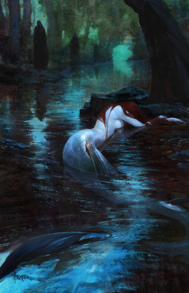 Death of a mermaid in a shallow river.