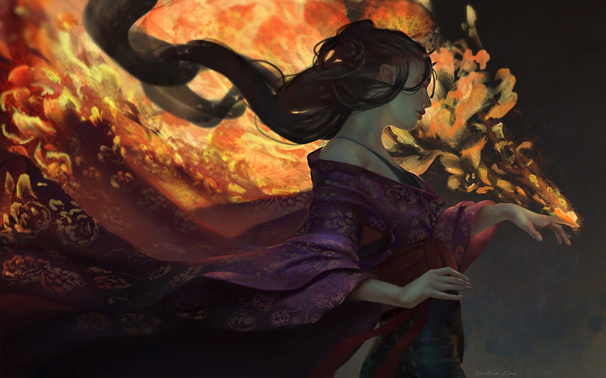 Fantasy art geisha digital painting