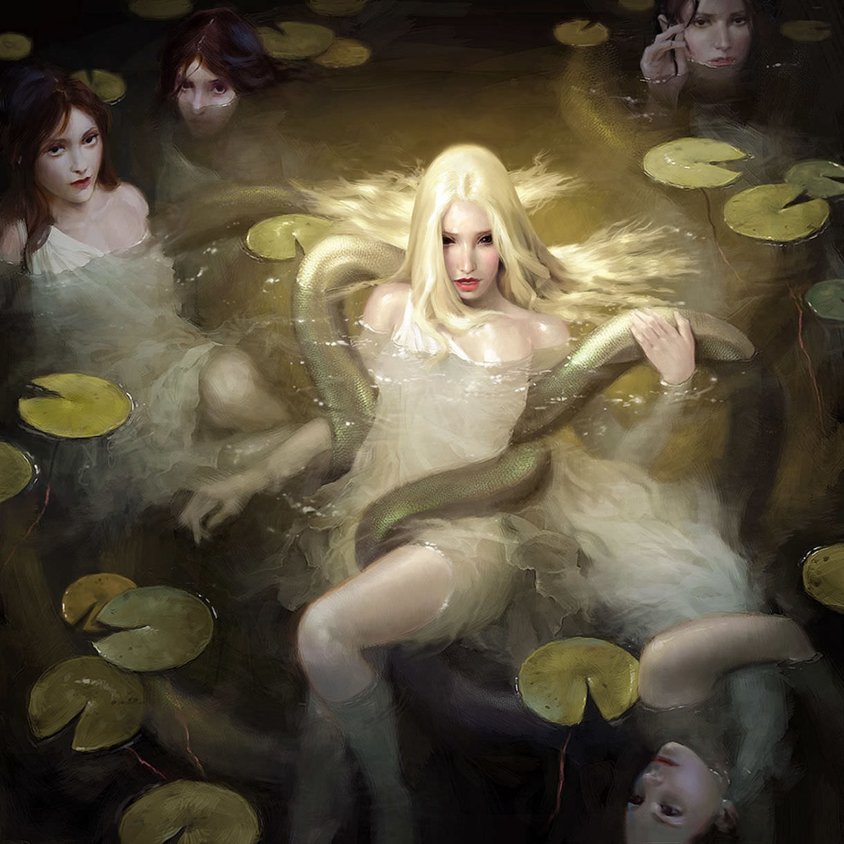 Five Naiads in a small pool by Clint Cearley